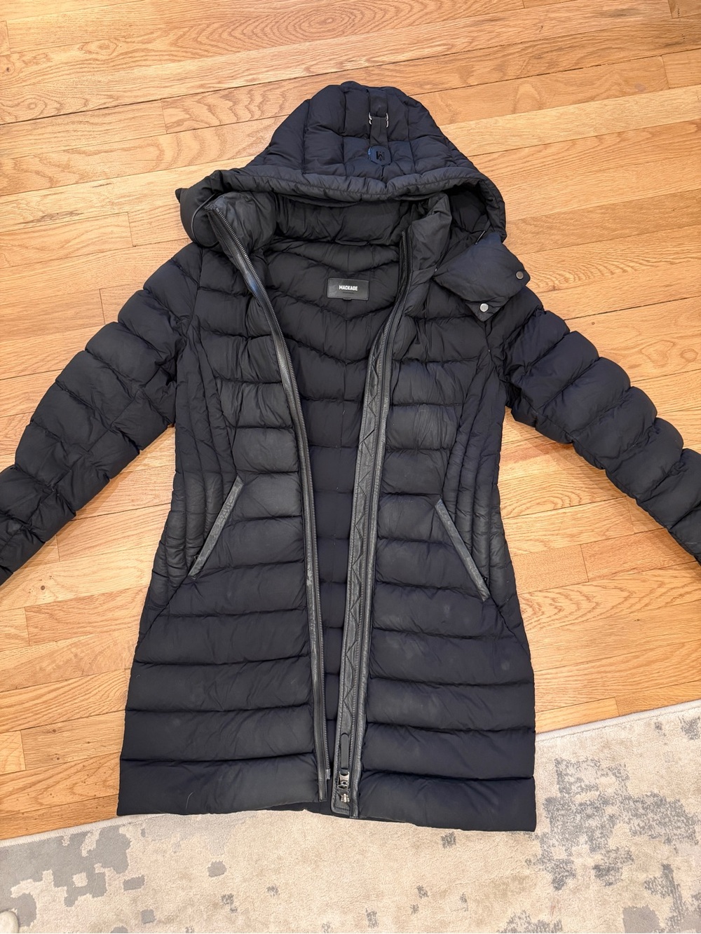 Mackage Black Quilted Long Hooded Puffer Coat